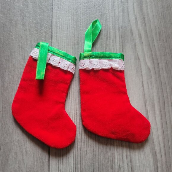 Vintage Dakin Mini Christmas Stockings With Embroidery & Lace - Picture 4 of 6